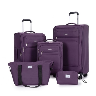 Whisen 5-Piece Set(18/23/27 in.) Luggage Sets Lightweight Softshell Suitcase with Travel Bag and Toiletry Bag