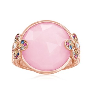 Ross-Simons Pink Opal and 0.24 ct. t.w. Multicolored Sapphire Floral Ring With White Topaz Accents in 18kt Rose Gold Over Sterling - 1 of 4