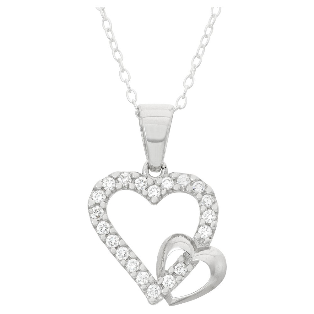 Photos - Pendant / Choker Necklace Children's Cubic Zirconia Double Heart Pendant In Sterling Silver
