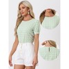 INSPIRE CHIC Women's Vintage Crew Neck Puff Sleeve Casual Plaid Gingham Blouse - 2 of 4