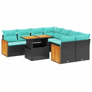 vidaXL 9 Piece Patio Sofa Set with Cushions Black Poly Rattan - 1 of 4