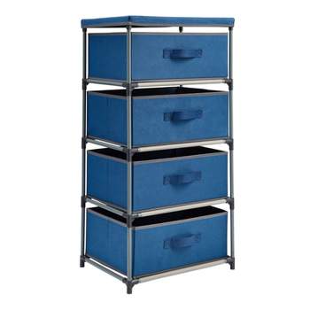 Juvale 4-Tier Drawer Dresser for Bedroom, Clothes Organizer, Fabric Storage Tower for Clothing, Linens, Closet, Easy Assembly (Navy Blue, 16.5x33 in)