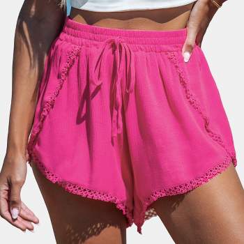 Women's Pink Lace Straight Leg Shorts - Cupshe