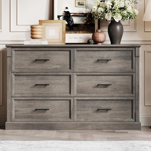 47" Farmhouse 6 Drawer Dresser, Rustic Wood Chest Organizer, Bedroom Storage Cabinet for Living Room, Hallway, Entryway - 1 of 4
