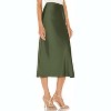 Women's Satin Midi Skirt - High Waist Slit Design with Comfortable Elastic Waistband Olive - 4 of 4