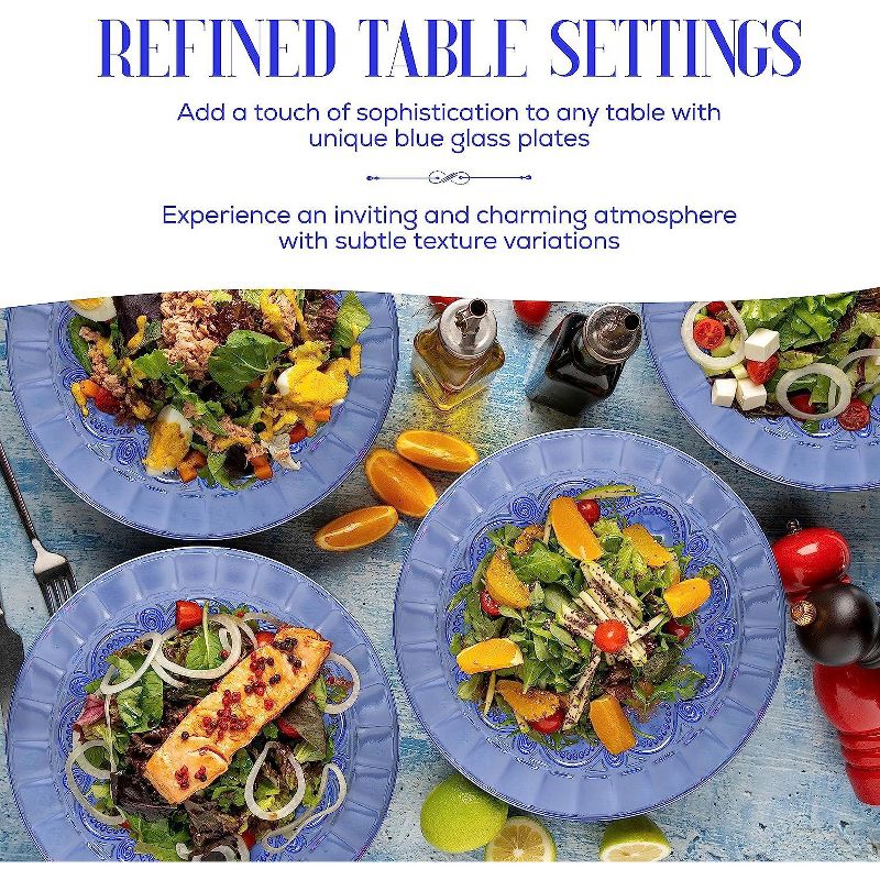 Elle Décor Glass Salad Plate, Set of 4, 6-Inch Dessert, Dinner, or Appetizer Plate, Snack, Fruit, or Side Plate, Dishwasher Safe, Blue, 5 of 8