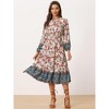 Allegra K Women's Boho Floral Long Sleeves Midi Dress - 3 of 4