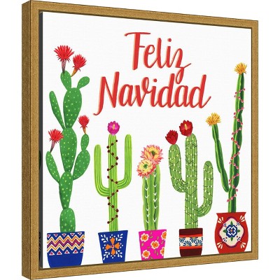 Feliz Navidad Tropical Cactus Canvas Wall Art Print