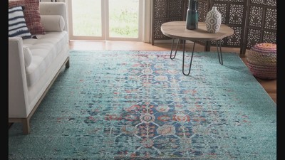 Ivory and Blue Reversible Synthetic 8' x 10' Rug