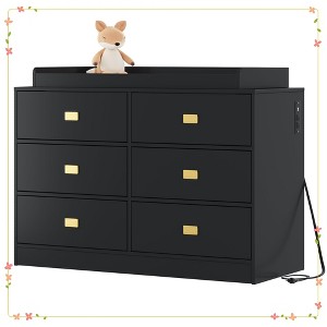 Dresser for Bedroom with 6 Drawers, Changing Table Dresser with Power Outlets - 1 of 4