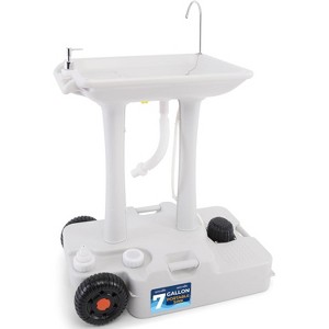 SereneLife Portable Handwash Sink with 7+ Gallon Capacity - High-Density Polyethylene Mobile Foot-Pump Washing Station with Soap Dispenser - SLCASN25 - 1 of 4
