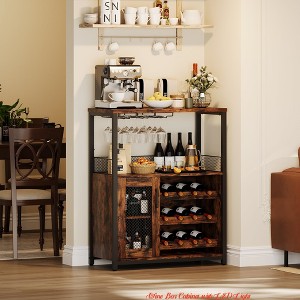 Living Room Wine Bar Rack Cabinet w/ Storage Space & Detachable Wine Rack, Coffee Bar w/ Glass Holder, 3-Tier Kitchen Buffet Cabinet - 1 of 4