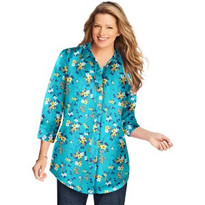 Woman Within Women's Plus Size Perfect Three Quarter Sleeve Shirt - 1 of 4