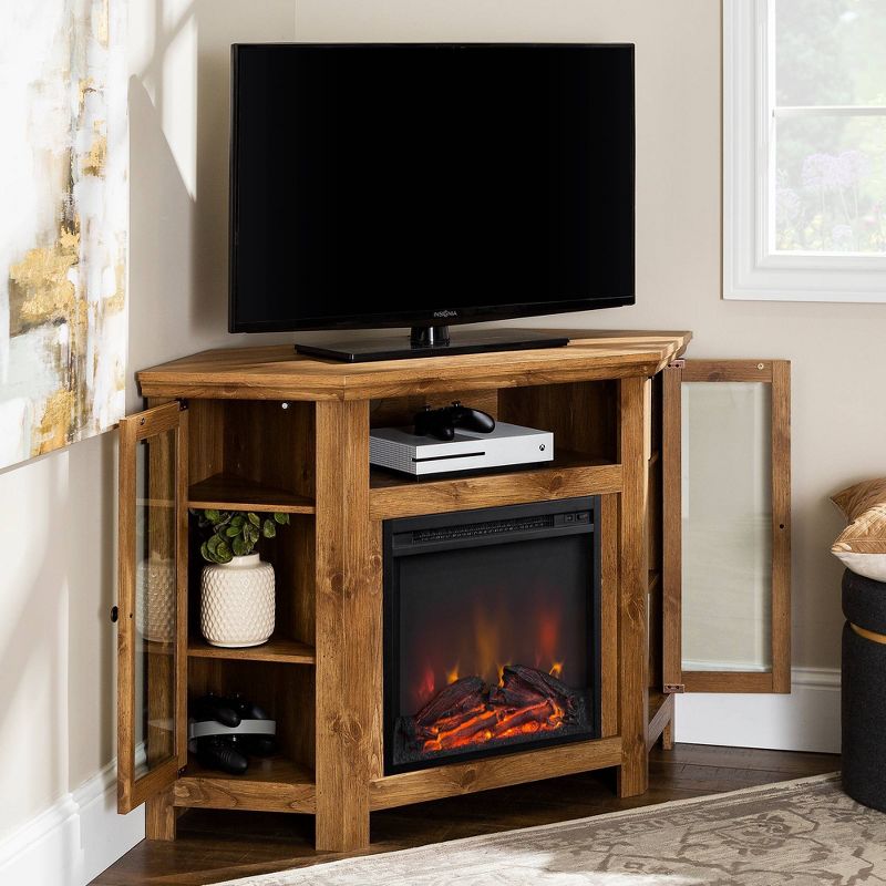 Glass Door Electric Fireplace Corner TV Stand for TVs up to 50" - Saracina Home, 3 of 19