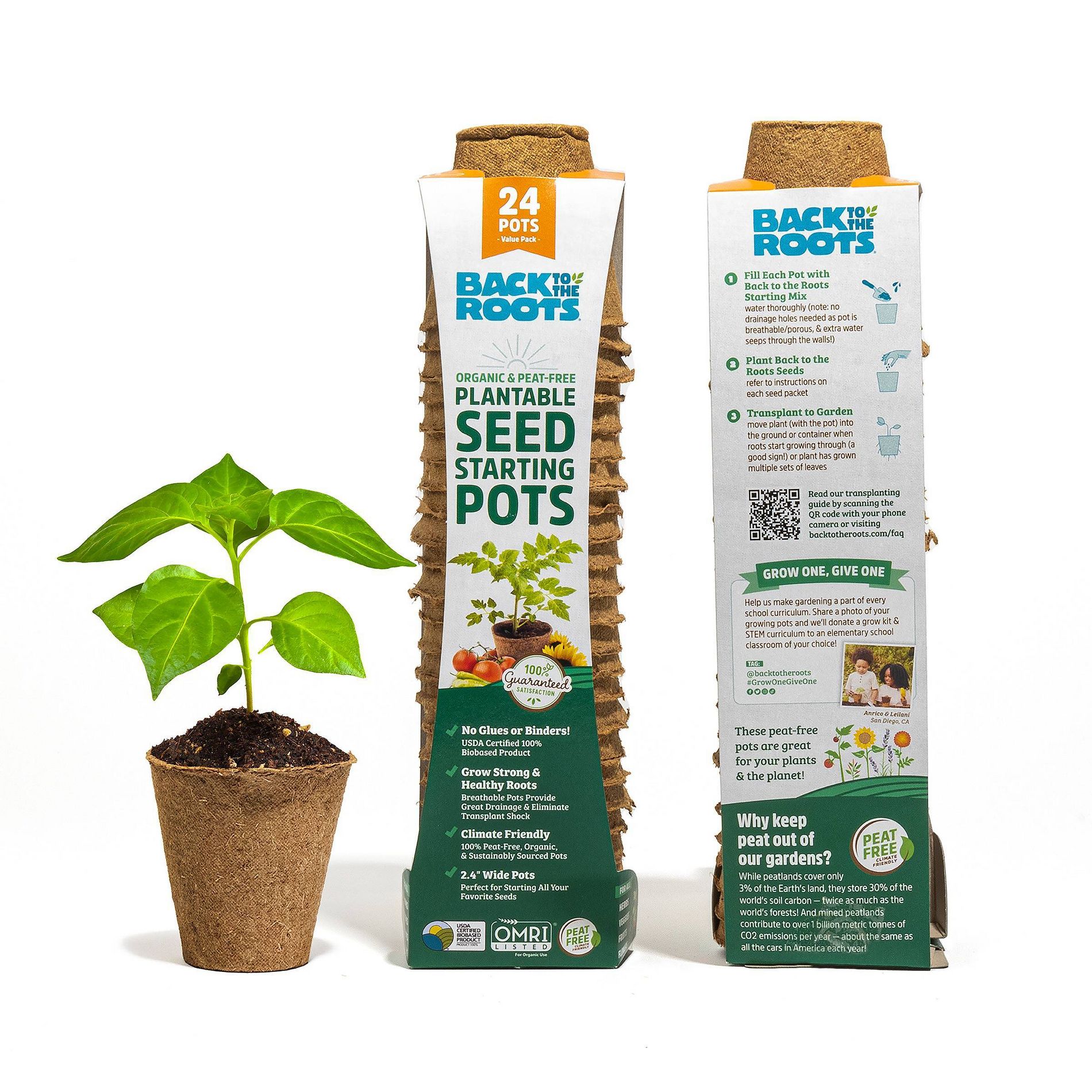 Back to the Roots Organic & Peat Free Plantable Seed Starting Pots