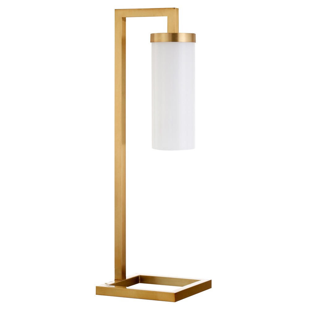 Photos - Floodlight / Street Light Hampton & Thyme 26" Tall Table Lamp with Glass Shade Brass/White Milk: Mod