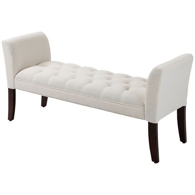Elegant Cream White Linen Upholstered Bed End Bench with Tufted Design