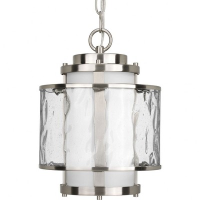 Progress Lighting Bay Court 1-Light Foyer Pendant, Brushed Nickel, Etched and Water Glass