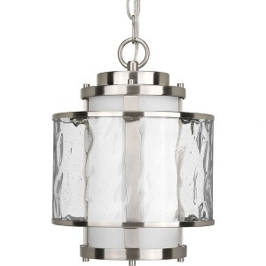 Progress Lighting Bay Court 1-Light Foyer Pendant, Brushed Nickel, Etched and Water Glass - 1 of 2