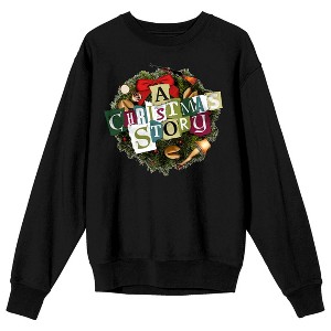 A Christmas Story Wreath Women's Black Long Sleeve Sweatshirt - 1 of 3
