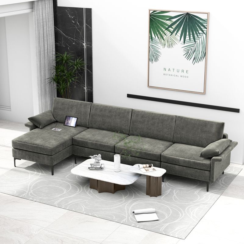 Costway Modern Modular L-shaped Sectional Sofa w/ Reversible Chaise & 2 USB Ports, 2 of 11