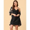 cheibear Womens Satin Floral Lounge Cami Nightgown Sleepwear 4pcs Pajama Sets - 2 of 4