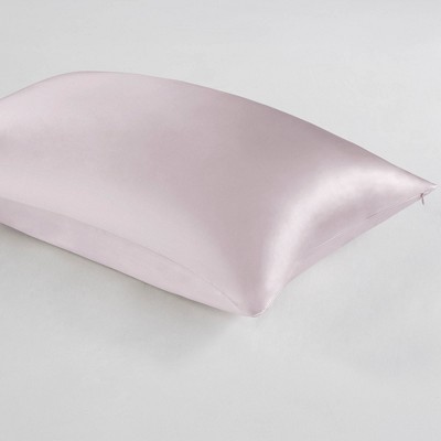 Standard Pink Silk Pillowcase with Zipper Closure