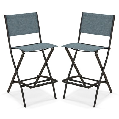 Tangkula Outdoor Barstools Set of 2/4 Counter Height Folding Bar Chairs with Back and Footrest Versatile Patio Dining Chairs Blue