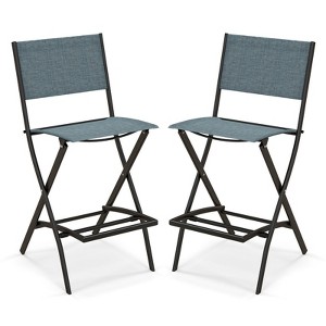 Tangkula Outdoor Barstools Set of 2/4 Counter Height Folding Bar Chairs with Back and Footrest Versatile Patio Dining Chairs Blue - 1 of 4