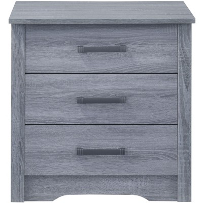 NicBex Nightstand with 3 Drawers,Bedside Table with Handles and  Gray/Brown finish,Modern Side Table for Bedroom,Living Room,Gray/Brown