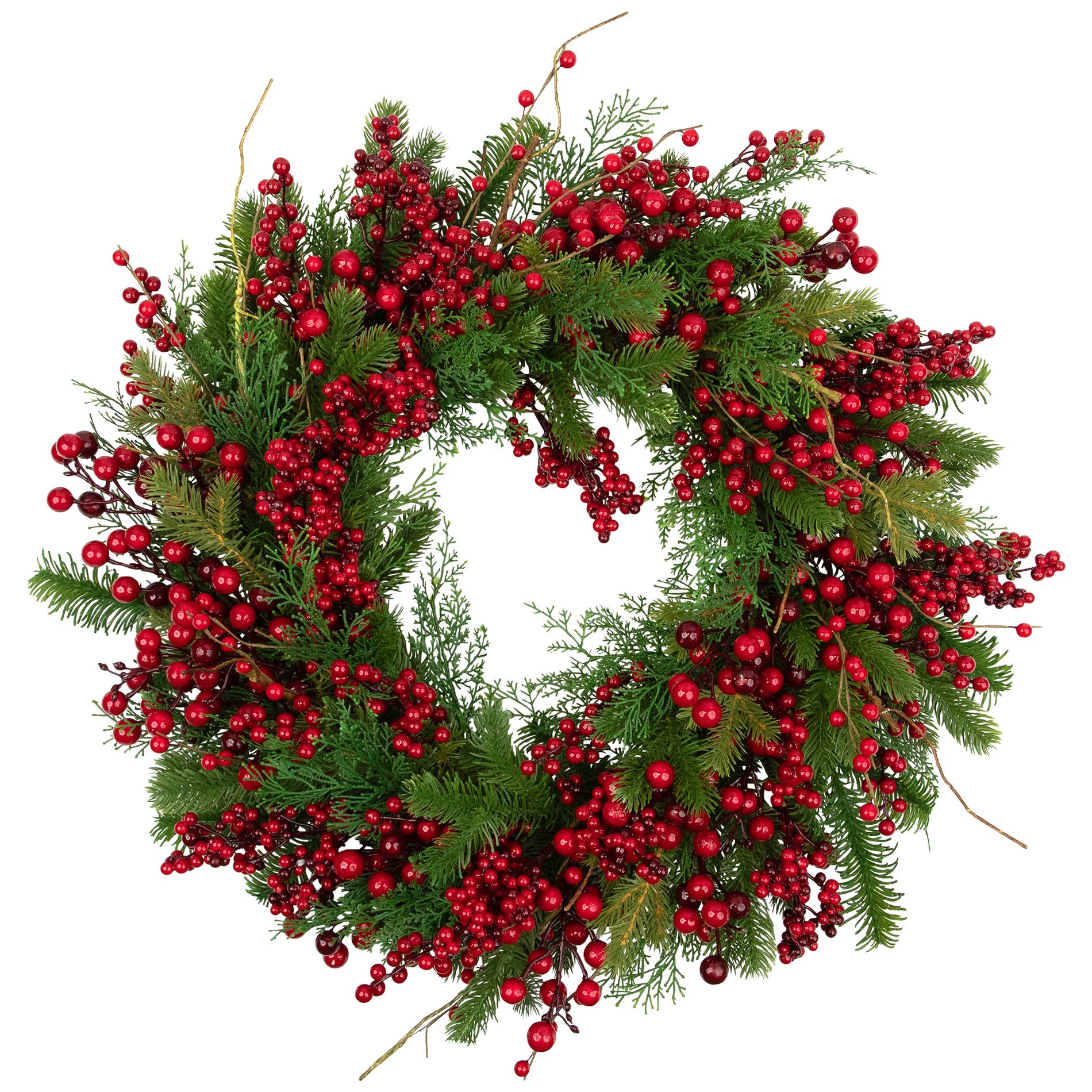 Northlight Cedar, Pine and Red Berries Artificial Christmas Wreath - 28" - Unlit