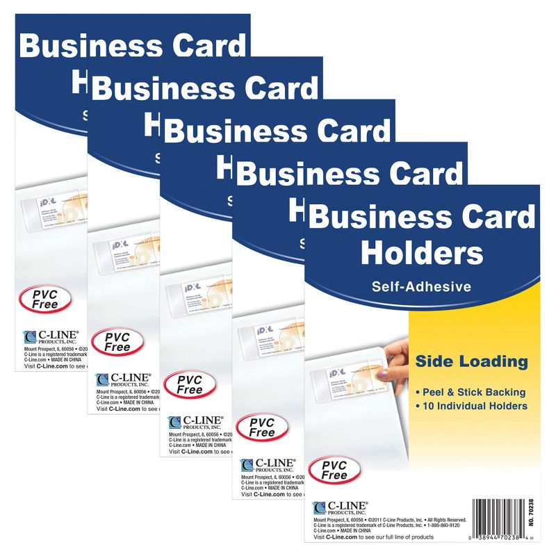 C-Line® Self-Adhesive Business Card Holder, Side Load, 2" x 3-1/2", 10 Per Pack, 5 Packs, 1 of 7