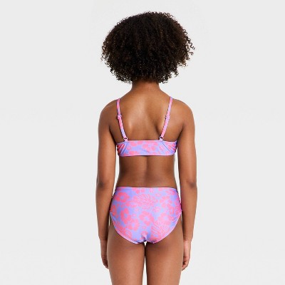 Art Class Girls' 2pc Hawaiian Bloom Bikini Set - art class™ Blue/Pink M — фото 2