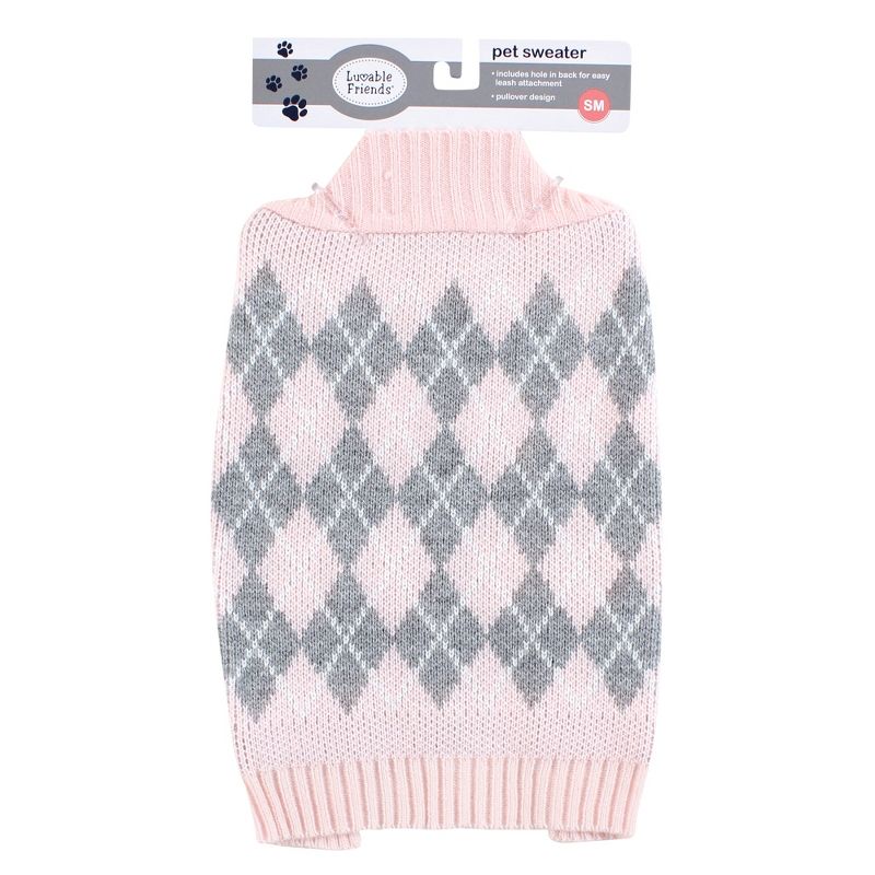 Luvable Friends Dogs and Cats Knit Pet Sweater, Pink Argyle, 3 of 6