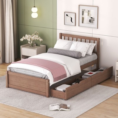 Modern Single-size Platform Bed With 2 Drawers, Designed For Walnut ...