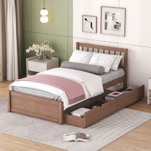 Contemporary Wooden Single-Size Platform Bed with 2 Drawers in Whitewashed Color - 1 of 4