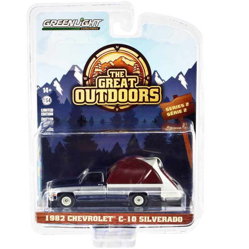 1982 Chevrolet C-10 Silverado Pickup Truck Blue and Silver with Modern Truck Bed Tent 1/64 Diecast Model Car by Greenlight, 3 of 4