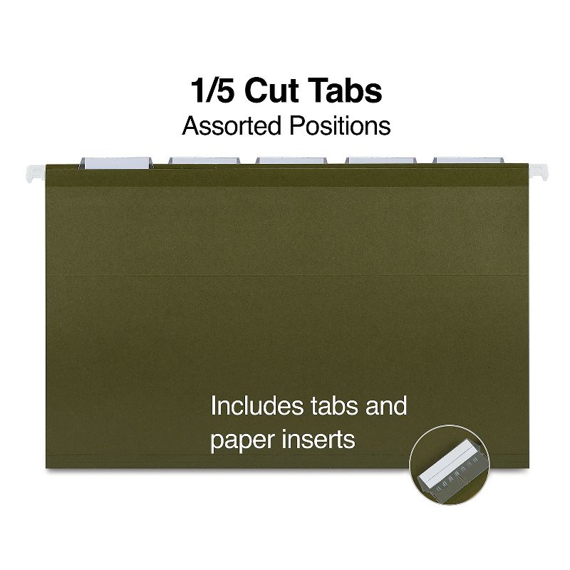 MyOfficeInnovations Recycled Reinforced Hanging File Folders 5-Tab Lgl Std Gn 25/BX 726595, 3 of 7