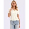 INSPIRE CHIC Women's V Neck Casual Short Sleeve Ribbed Button Up Spring Summer Knit Blouses - 4 of 4