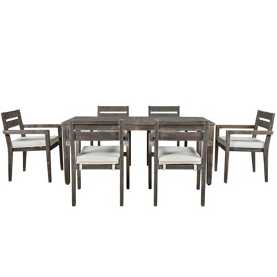 GlasFlength Patio Seating Sets, 6PCS Acacia Wood Dining, Brown, 70.9"*31.5"*29.5"