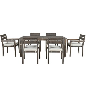 GlasFlength Patio Seating Sets, 6PCS Acacia Wood Dining, Brown, 70.9"*31.5"*29.5" - 1 of 4
