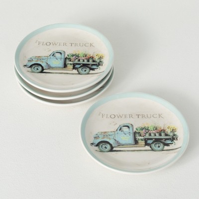Sullivans Flower Truck Snack Plate Set of 4, 8"L Multicolored