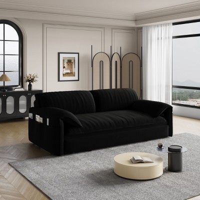 LOVMOR 63.8" Queen Pull Out Sofa Bed, 3-in-1 Convertible Sleeper Sofa with Side Storage,Multi-Functional Velvet Loveseat Bed