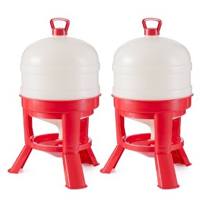 Little Giant DOMEWTR8 8 Gallon Tank Heavy Duty Plastic Dome Poultry and Chicken Gravity Water Dispenser with 3 Footed Stand, Red (2 Pack) - 1 of 4