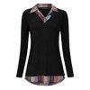 Clearlove Women's Long Sleeve V Neck Contrast Collar Shirt A-line Pleated Office Tunic - 2 of 4