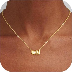 Personalized Heart Initial Necklace 14K Gold Plated Christmas Present N - 1 of 4