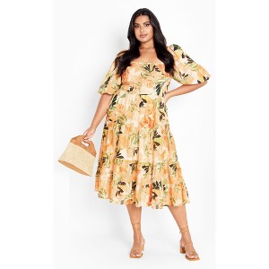 Women's Plus Size Ariella Puff Sleeves Tier Print Dress - miami | CITY CHIC - 1 of 4