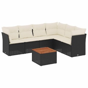 vidaXL 7 Piece Patio Sofa Set with Cushions Black and Cream - 3x Middle + 3x Corner + Table - 1 of 4