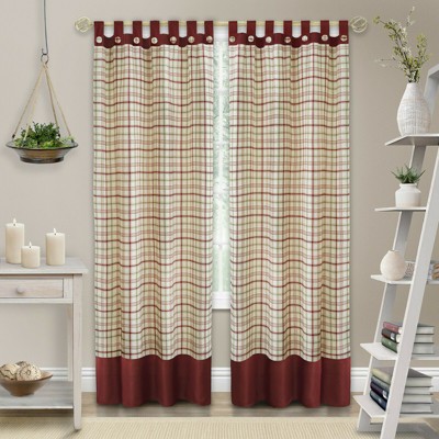 Kate Aurora 2 Pack: Shabby Farmhouse Plaid Tab Top Tattersall Window Curtains