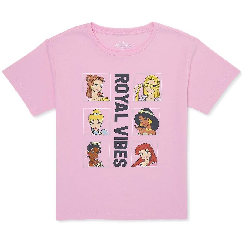 Disney Princess Girls' Royal Vibes 6 Princess Block Design T-Shirt Kids, 1 of 5